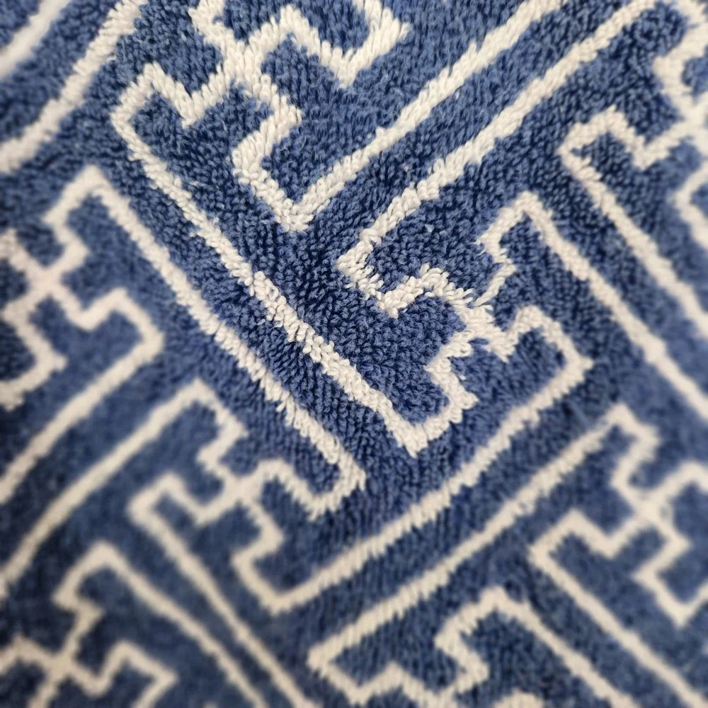RLL Lauren Ralph Lauren Hand Towel Denim Blue and Cream T pattern - Picture 2 of 6